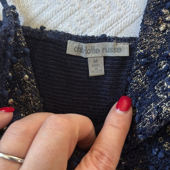 Cute blue sparkly gold  short peplum top - Picture 4 of 5